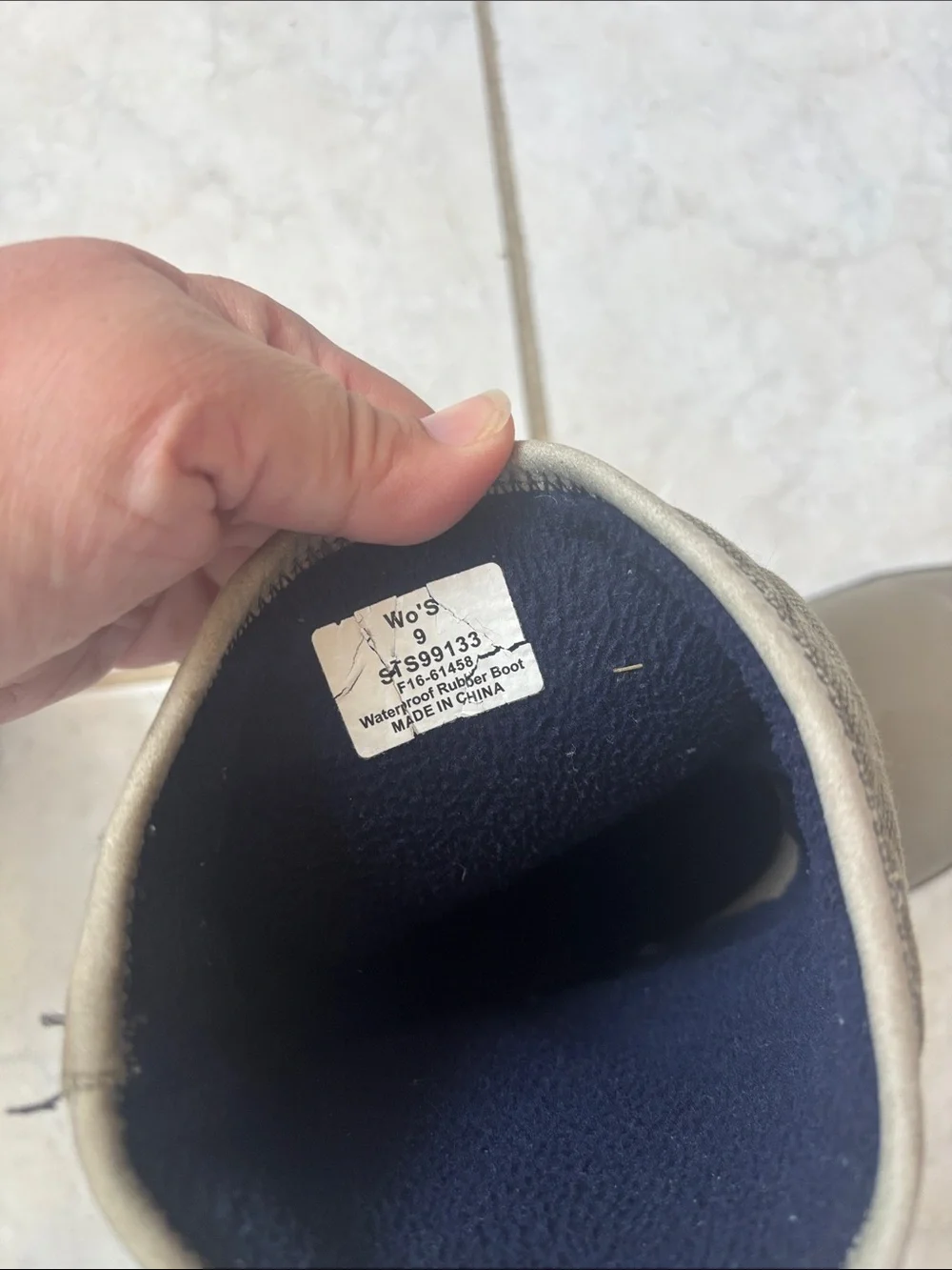 Sperry Youth Rain Boots in Taupe with Navy Lining